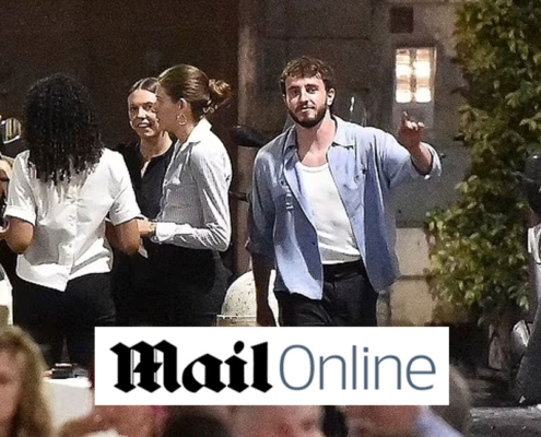 Paul Mescal looks trendy in a blue shirt as he heads out for a dinner date with a mystery female companion at Pierluigi Restaurant in Rome
